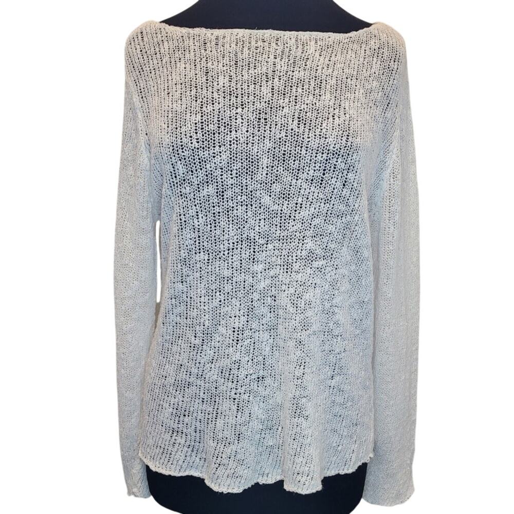 Eileen Fisher Linen Cotton Slub Sweater Oyster Gray L